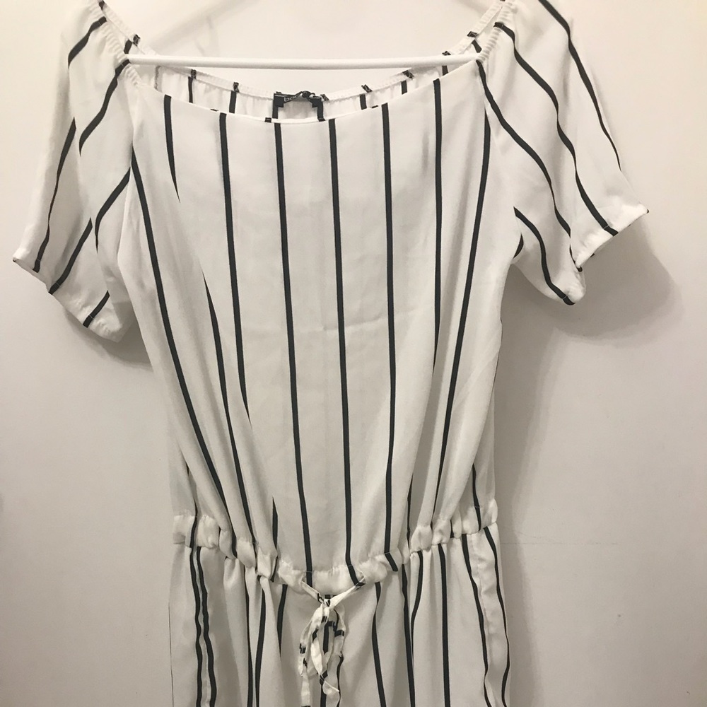BooHoo off-the-shoulder striped romper size small